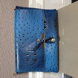 Le Miel Blue Vegan Embossed Ostrich Crossbag